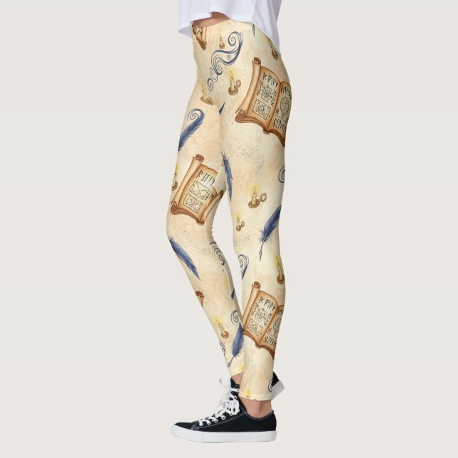 Create Your Own Magical Spell Scrolls Quills Leggings (Left)