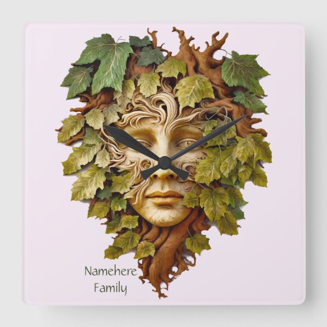 Create Your Own Maple Green Man Square Wall Clock (Front)