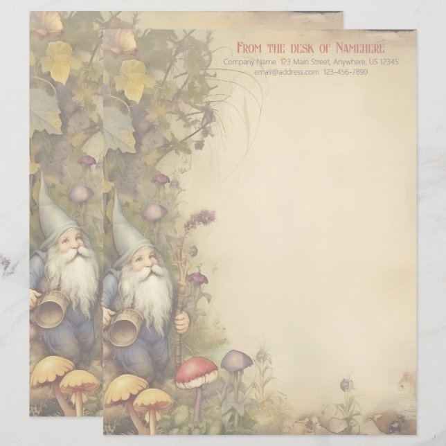 Create Your Own Mediaeval Dwarf Garden Stationery Custom Letterhead (Front/Back)