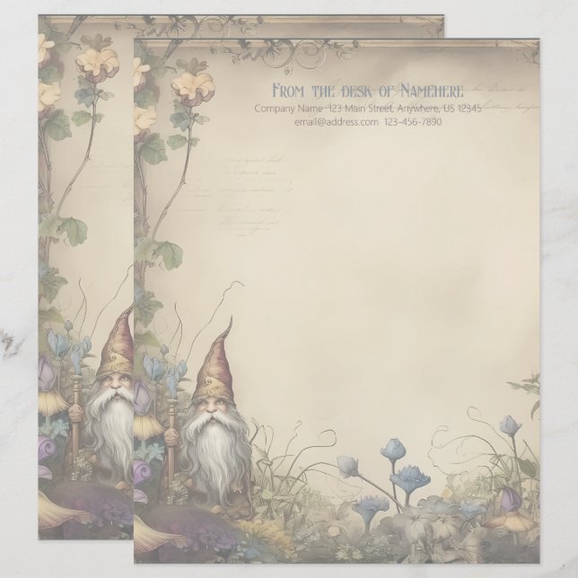 Create Your Own Mediaeval Dwarf Garden Stationery Custom Letterhead (Front/Back)