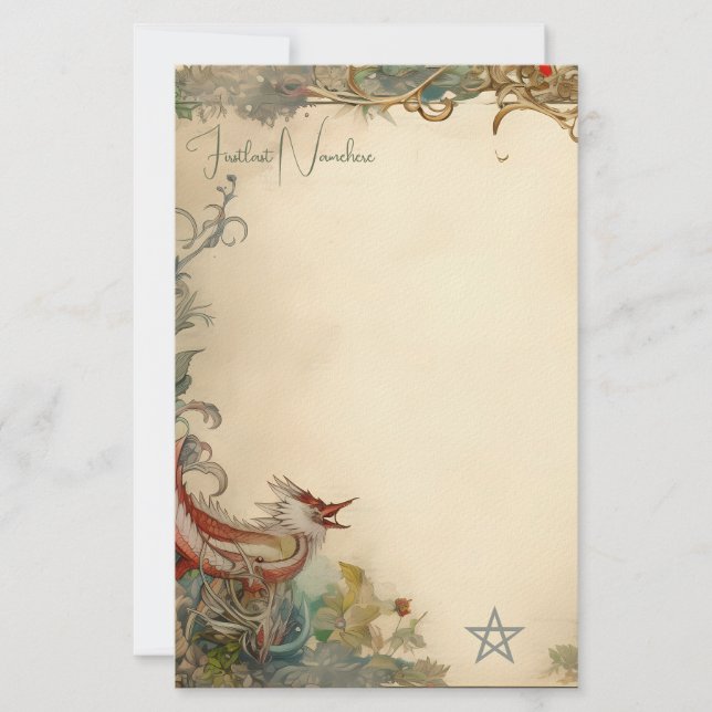 Create Your Own Mediaeval Fantasy Bird Stationery (Front)