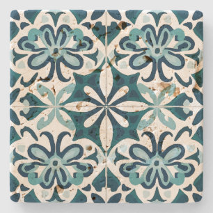 Create Your Own Mediterranean Green Floral Mandala Stone Coaster