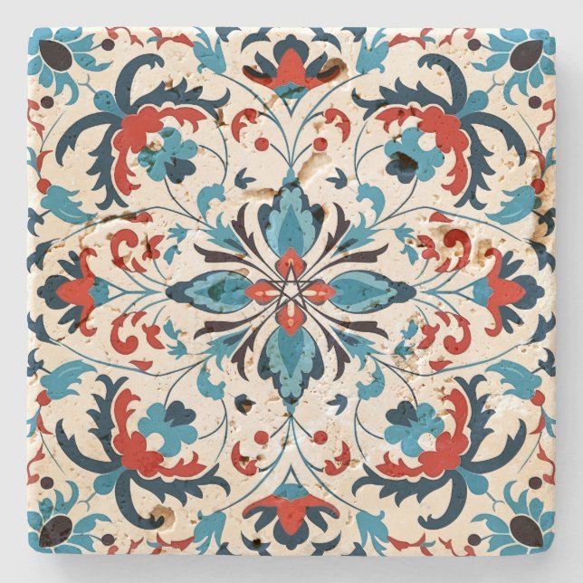 Create Your Own Mediterranean Scarlet Turquoise Stone Coaster (Front)