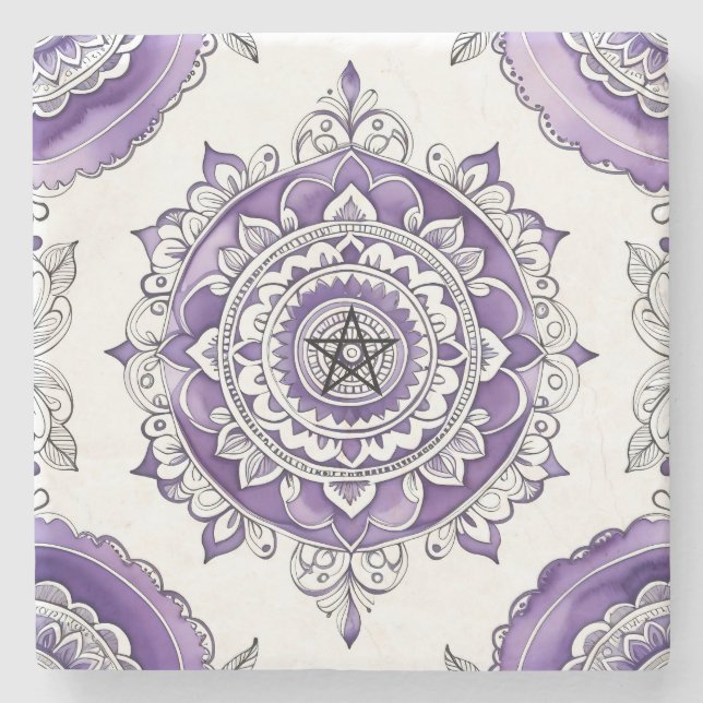 Create Your Own Mediterranean Style Lavender Tile Stone Coaster (Front)