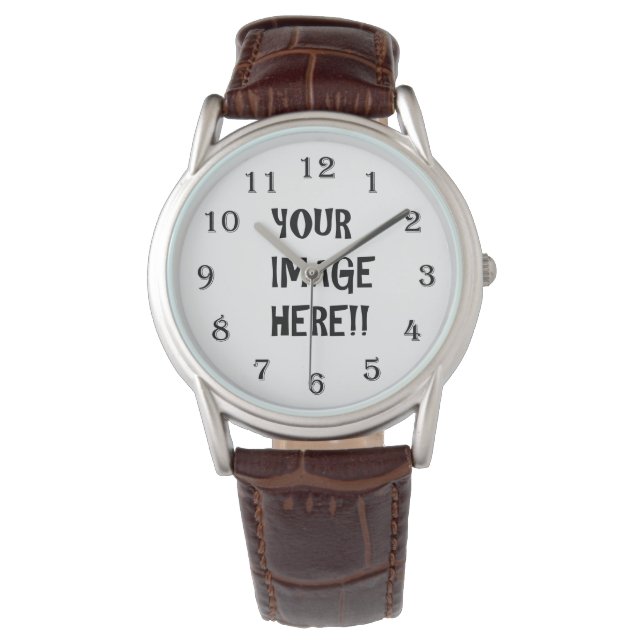 Create Your Own Men's Classic Brown Leather Strap Watch (Front)