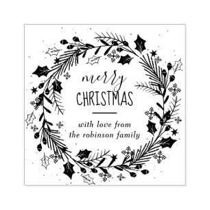 Create Your Own Merry Christmas Wreath Greeting Rubber Stamp