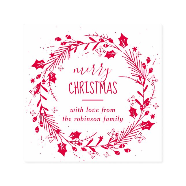 Create Your Own Merry Christmas Wreath Greeting Self-inking Stamp (Design)