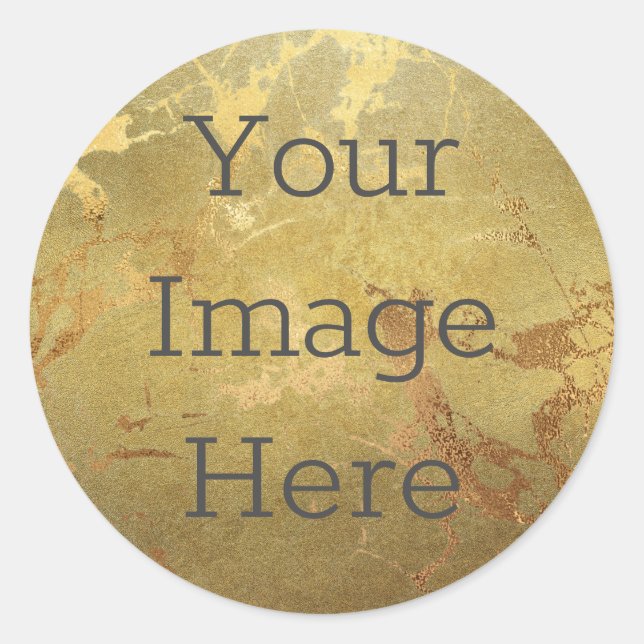 Create Your Own Metallic Gold Faux Marble Classic Round Sticker (Front)