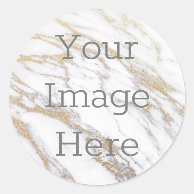 Create Your Own Metallic White & Gold Faux Marble Classic Round Sticker (Front)