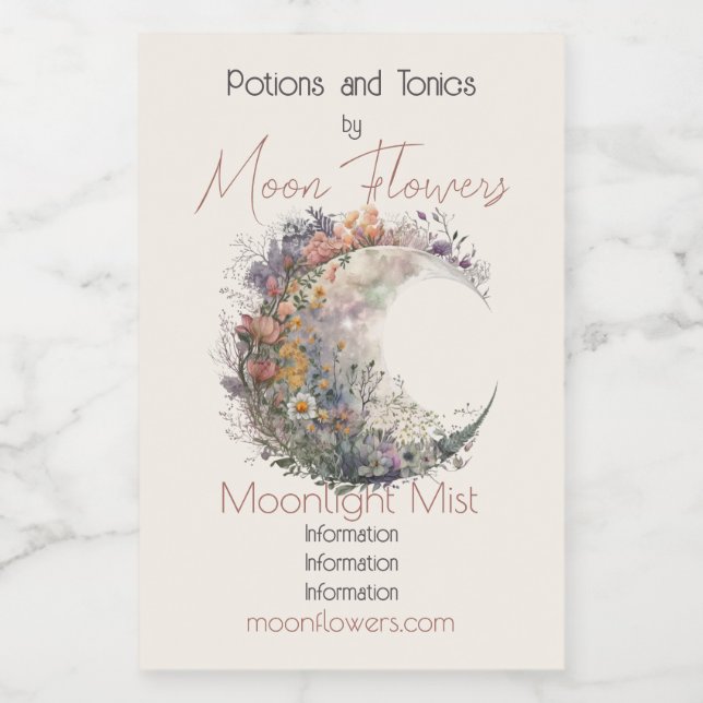 Create Your Own Midnight Floral Crescent Moon Wine Label (Single Label)