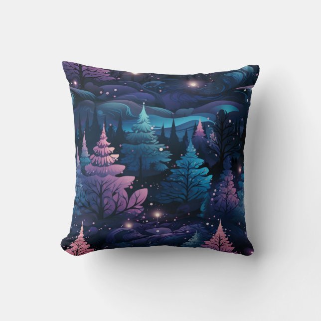 Create Your Own Midnight Purple Christmas Trees Cushion (Front)