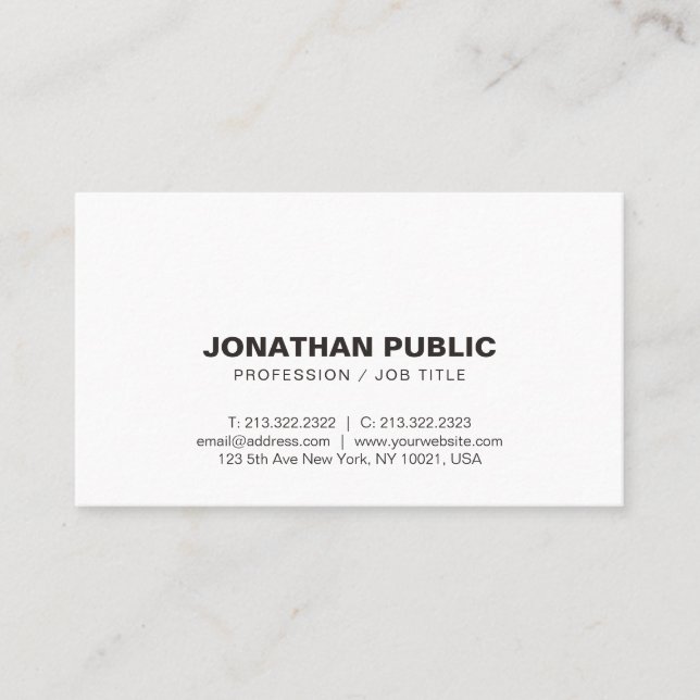 Create Your Own Minimalist Modern Chic White Plain Business Card (Front)