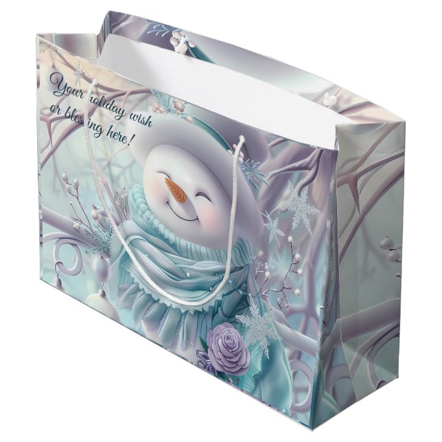 Create Your Own Minty Christmas Snowman Large Gift Bag (Back Angled)