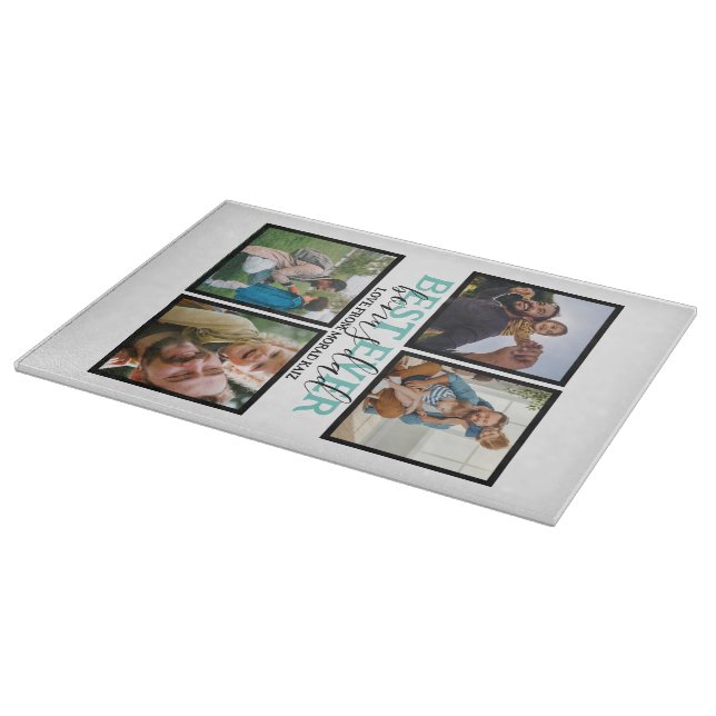 Create your own Modern Bonus Dad 4 Photo Collage  Cutting Board (Corner)