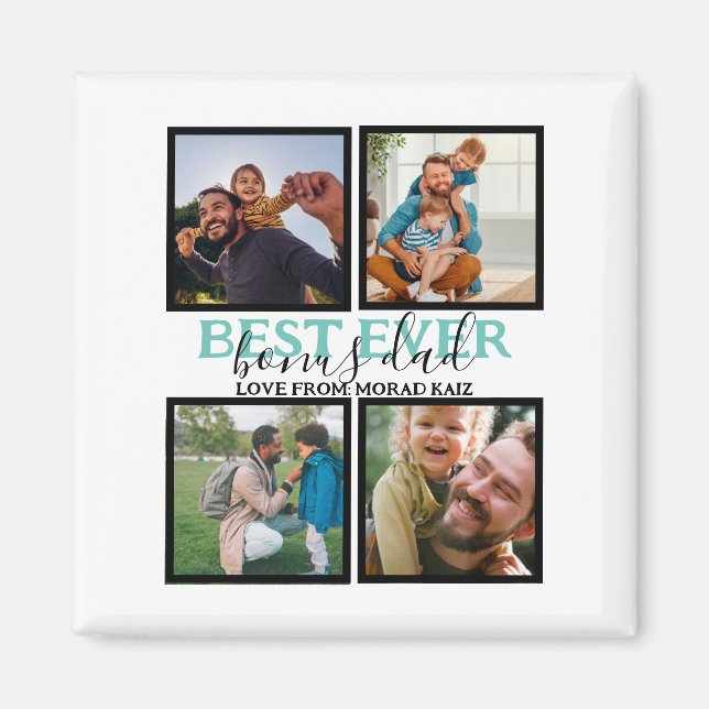 Create your own Modern Bonus Dad 4 Photo Collage Magnet (Front)