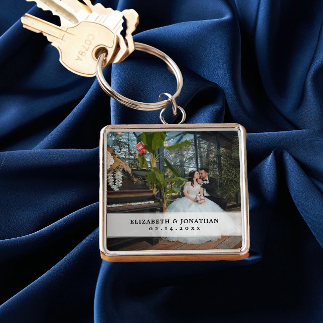 Create Your Own Modern Chic Couple Wedding Photo Key Ring (Creator Uploaded)