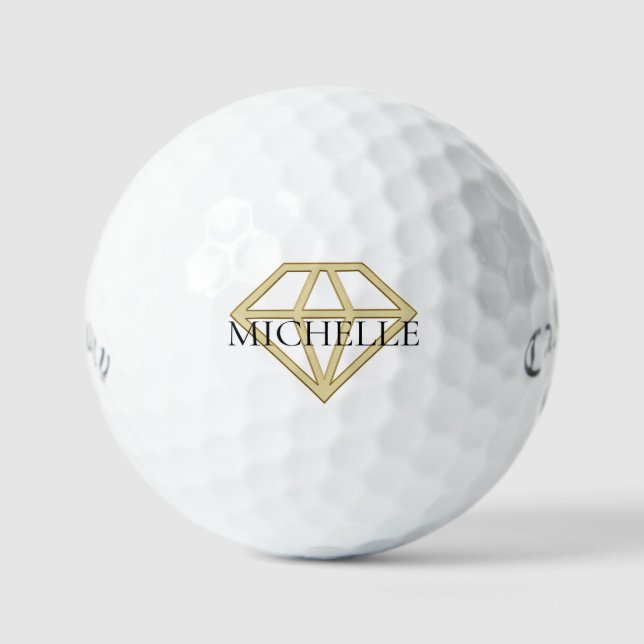 Create your own modern diamond name ladies custom  golf balls (Front)