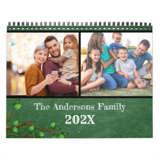 Create your own Modern Family Photo Monthly Green Calendar