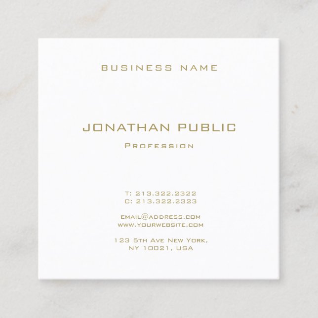 Create Your Own Modern Gold Font Text Elegant Square Business Card (Front)