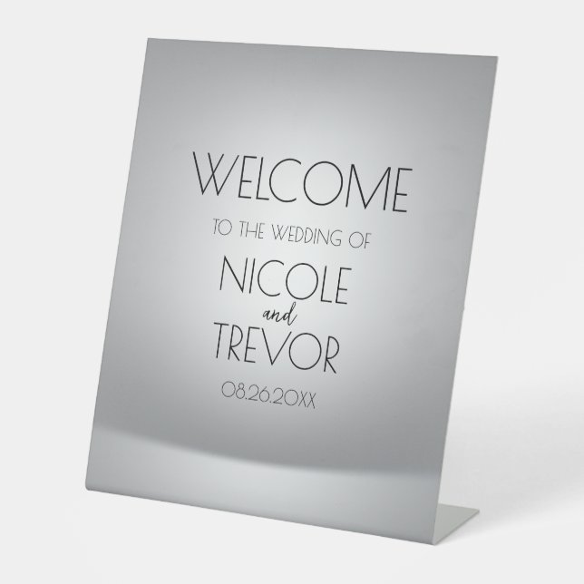 Create Your Own Modern Grey Custom Wedding Welcome Pedestal Sign (Front)