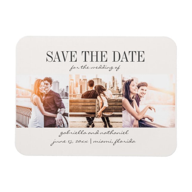 Create Your Own Modern Handwritten 3 Photo Save Th Magnet (Horizontal)