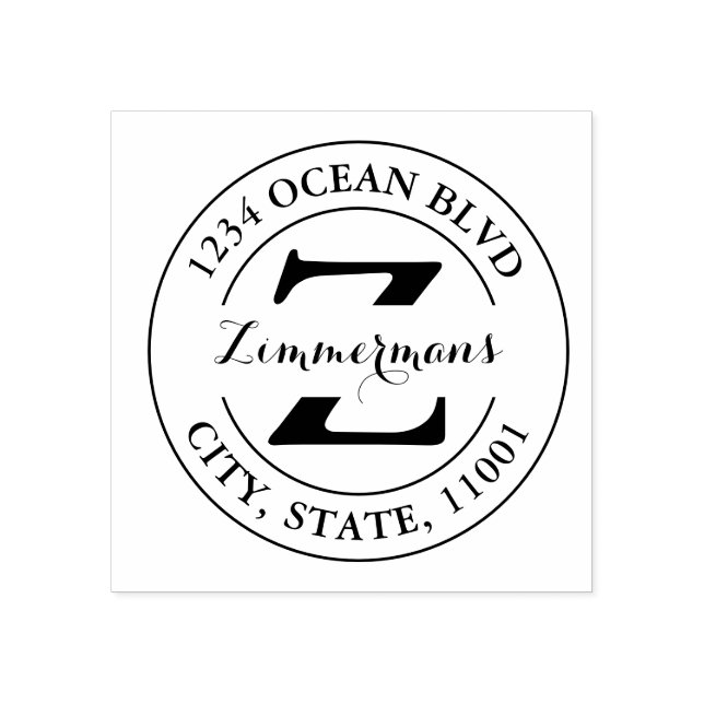 Create Your Own Modern Monogram Round Rubber Stamp (Imprint)