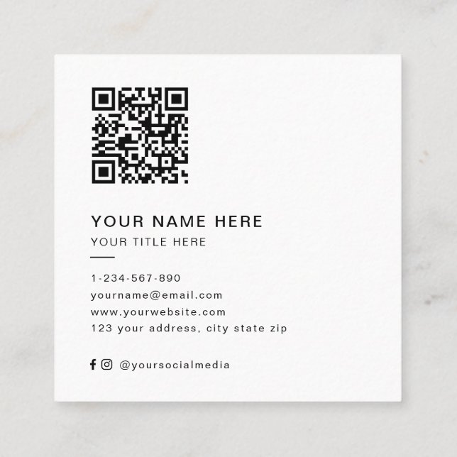 Create Your Own Modern QR code Logo Social Media Square Business Card (Back)