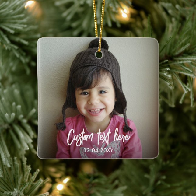 Create Your Own Modern Script Photo Ceramic Ornament (Tree)