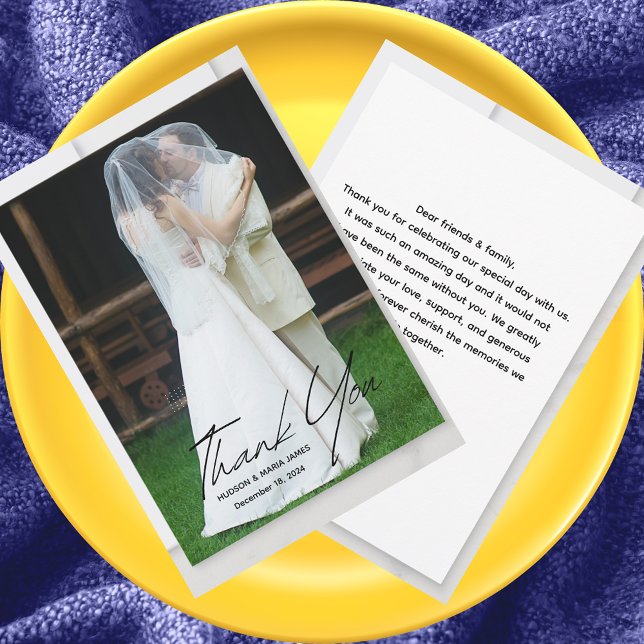 Create Your Own Modern Script Simple Photo Wedding Thank You Card (Creator Uploaded)
