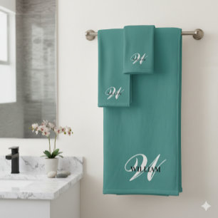 Create Your Own Monogram Colour Match Teal  Bath Towel Set