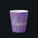 Create Your Own Monogram Initial Name Latte Mug<br><div class="desc">Create Your Own Monogram Initial Name Latte Purple Background Mug for self or as a gift for family or friends. Easily add the name of yourself or that of a loved one to make a memorable birthday,  Christmas,  or graduation gift for mum,  grandma,  sister,  daughter,  niece,  or friend.</div>