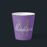Create Your Own Monogram Initial Name Latte Mug<br><div class="desc">Create Your Own Monogram Initial Name Latte Purple Background Mug for self or as a gift for family or friends. Easily add the name of yourself or that of a loved one to make a memorable birthday,  Christmas,  or graduation gift for mum,  grandma,  sister,  daughter,  niece,  or friend.</div>