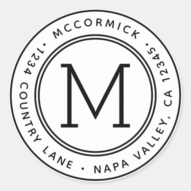 Create Your Own Monogram Return Address Classic Round Sticker (Front)