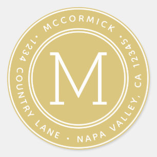Create Your Own Monogram Return Address Gold Classic Round Sticker