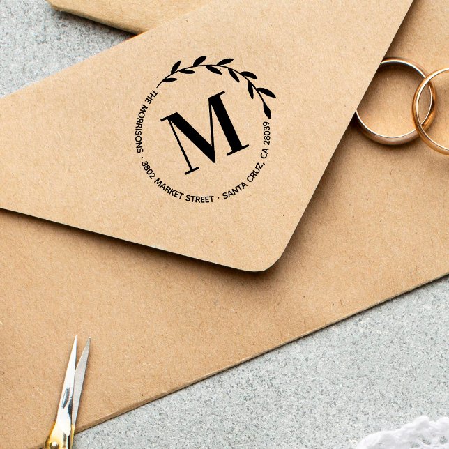 Create Your Own Monogram Round Return Address Rubber Stamp (Creator Uploaded)