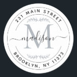 Create Your Own Monogram Wreath Return Address Classic Round Sticker<br><div class="desc">Create Your Own Round Monogram Script Return Address Classic Round Sticker</div>