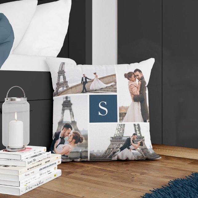 Create Your Own Monogrammed 5-Photo Collage Cushion (Creator Uploaded)