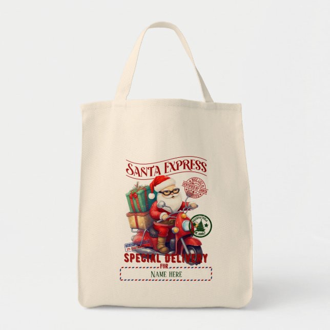 Create Your Own Moped Santa Gift Sack Tote Bag (Front)