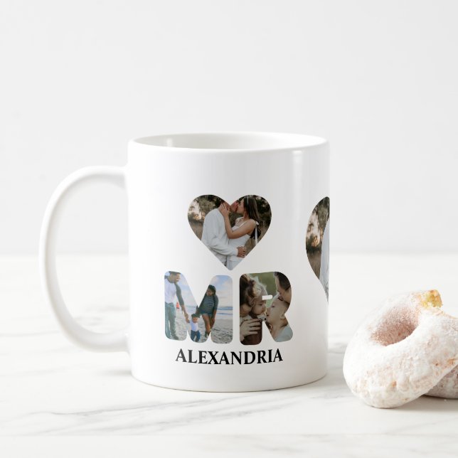 Create your own Mr and Mrs photo Matching couple Coffee Mug (With Donut)