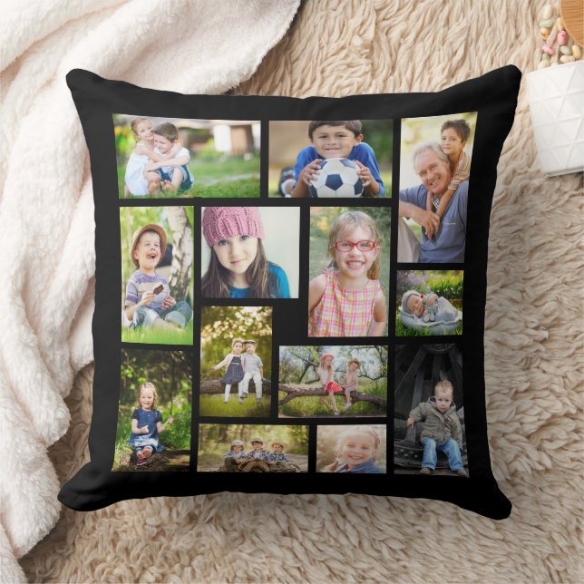 Create Your Own Multi Photo Collage Black White  Cushion (Blanket)
