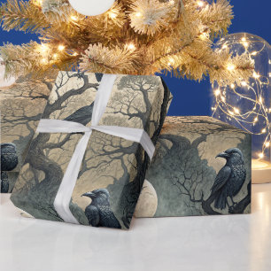 Create Your Own Mysterious Gothic Ravens Full Moon Wrapping Paper