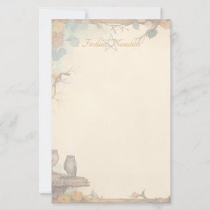 Create Your Own Mystical Autumn Owls Roost Floral Stationery