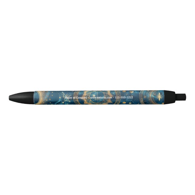 Create Your Own Mystical Blue & Gold Celestial Black Ink Pen (Front)