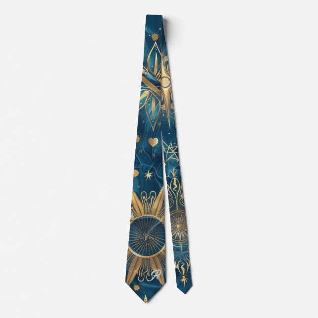 Create Your Own Mystical Blue & Gold Celestial Tie (Front)