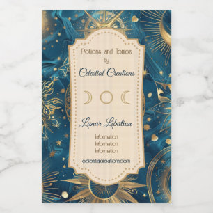 Create Your Own Mystical Blue & Gold Celestial Wine Label