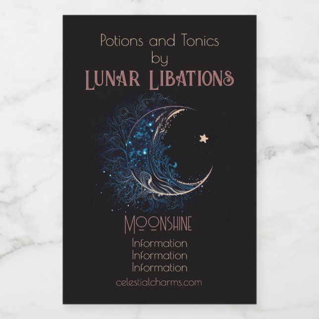Create Your Own Mystical Blue & Gold Moon Wine Label (Single Label)