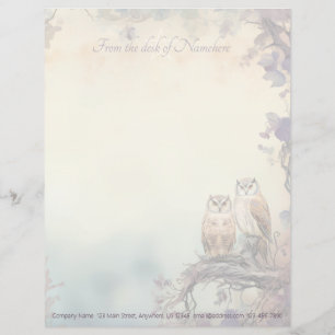 Create Your Own Mystical Brown Owls Forest Floral Custom Letterhead
