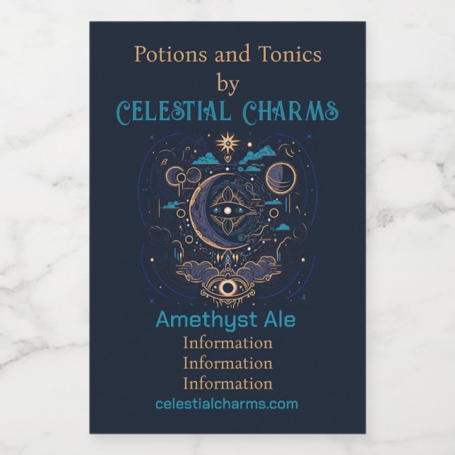 Create Your Own Mystical Celestial Lunar Wine Label (Single Label)