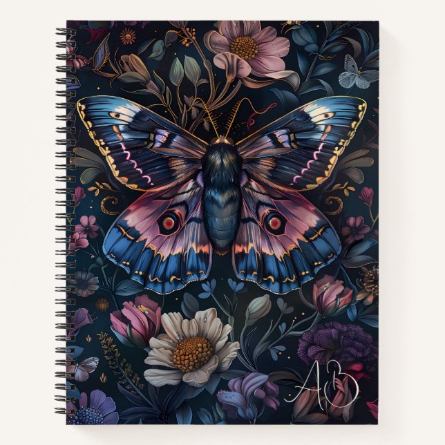 Create Your Own Mystical Colourful Floral Moth Notebook (Front)