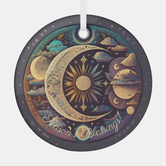 Create Your Own Mystical Crescent Moon & Planets Glass Tree Decoration (Front)